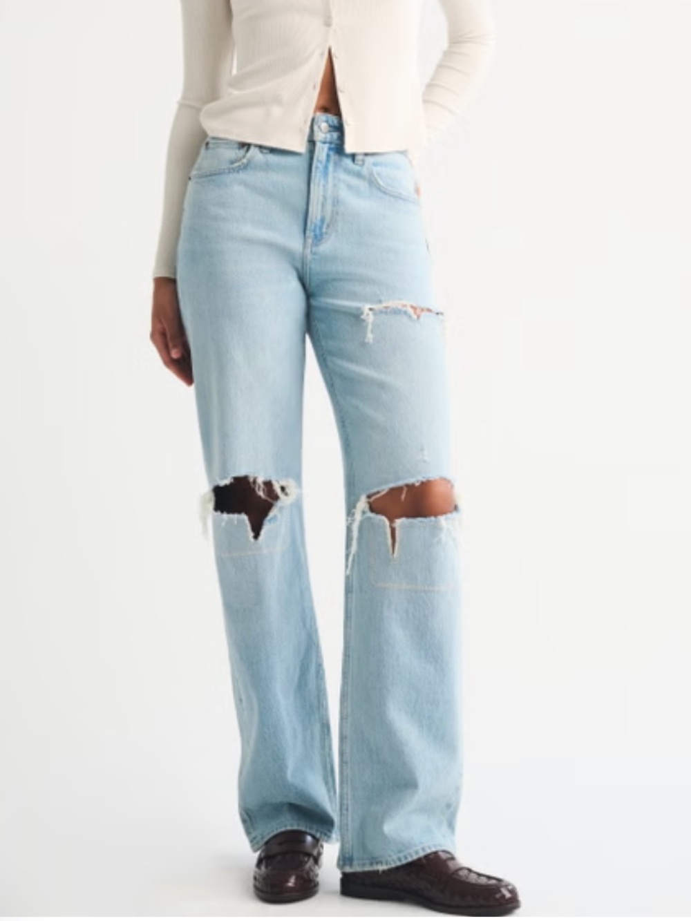 Abercrombie & Fitch Curve Love Distressed High-Rise Wide-Leg Jeans 💖